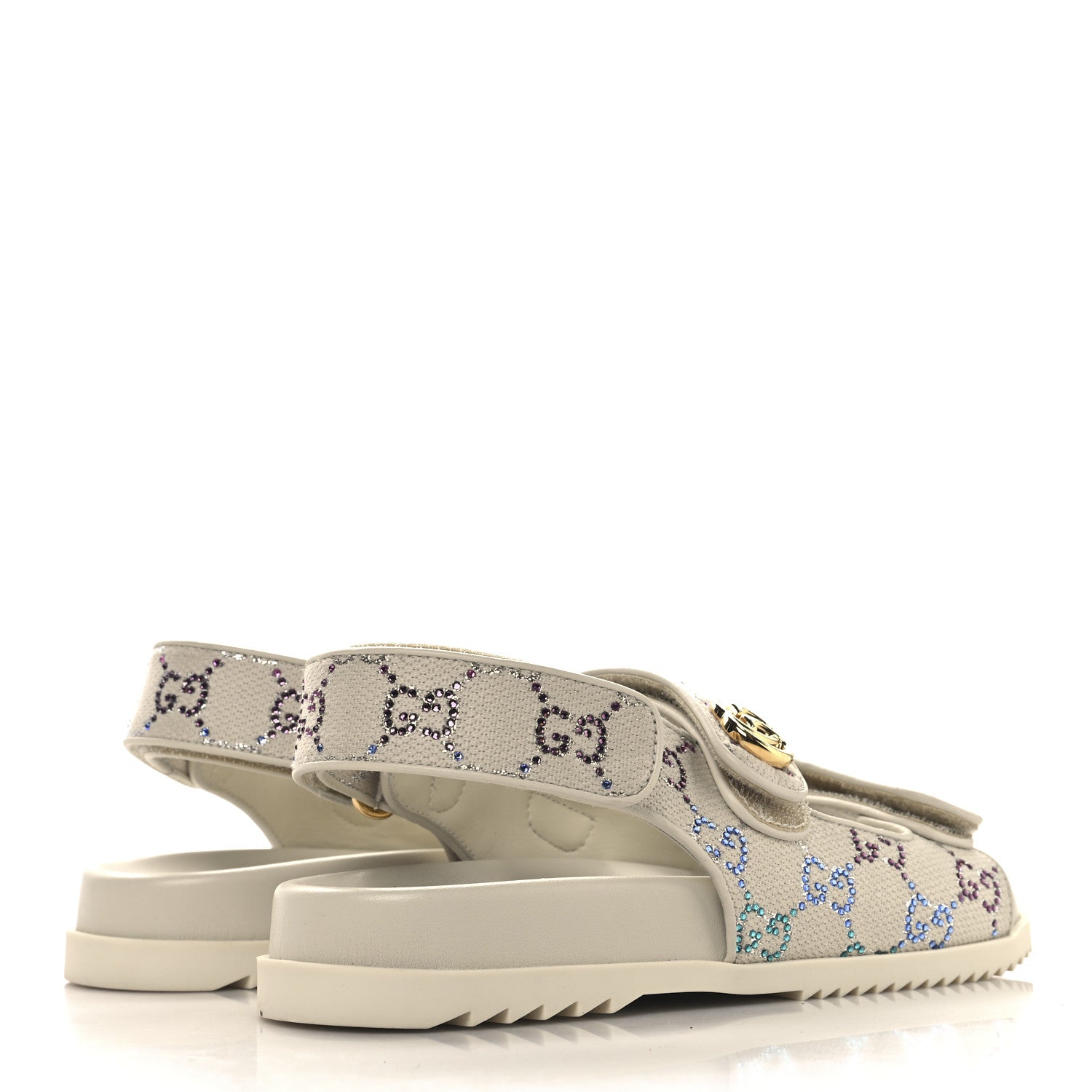 Gucci Canvas Lame Crystal GG Monogram Double G Womens Dad Sandals 37.5 Gardenia Silver Mystic White 5 of 9