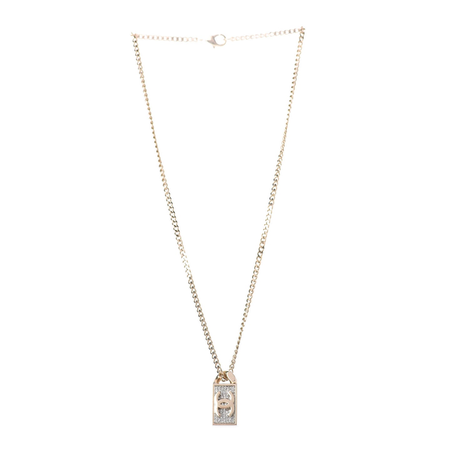 Crystal Dog Tag Charm Necklace Gold