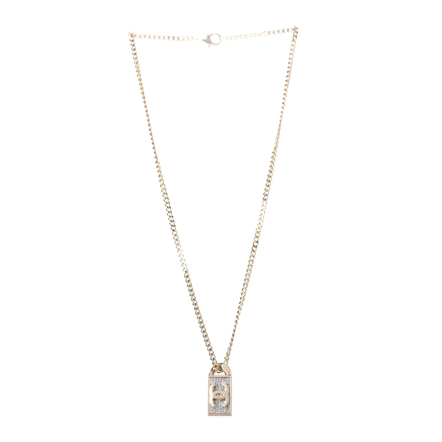 Chanel Crystal Dog Tag Charm Necklace Gold 3 of 6