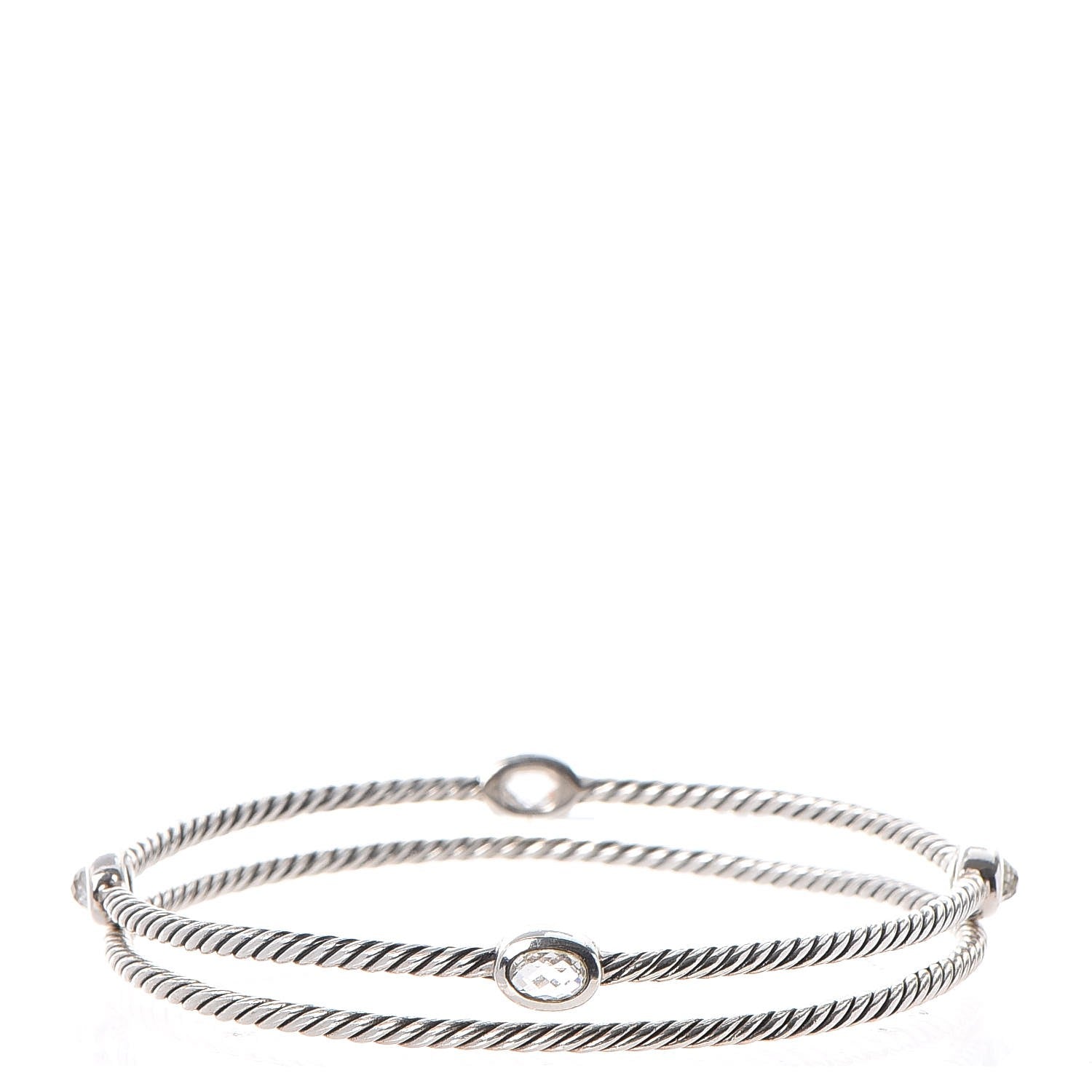 David Yurman Sterling Silver Crystal Color Classics Cable Bangle Bracelet Set of 2 1 of 8