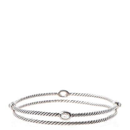 David Yurman Sterling Silver Crystal Color Classics Cable Bangle Bracelet Set of 2 1 of 8