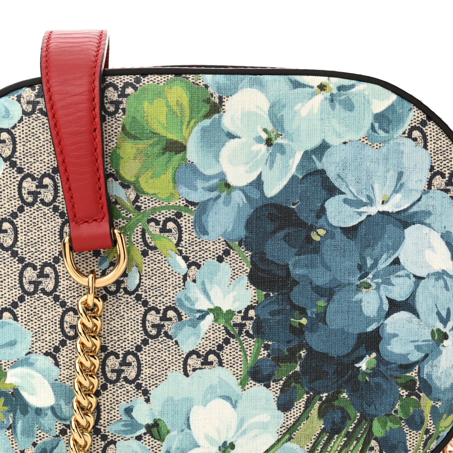 Gucci GG Supreme Monogram Blooms Mini Chain Shoulder Bag Beige Blue Navy Hibiscus Red 8 of 13