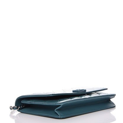 Chanel Patent Calfskin Quilted Boy Wallet On Chain WOC Peacock Blue 4 of 9
