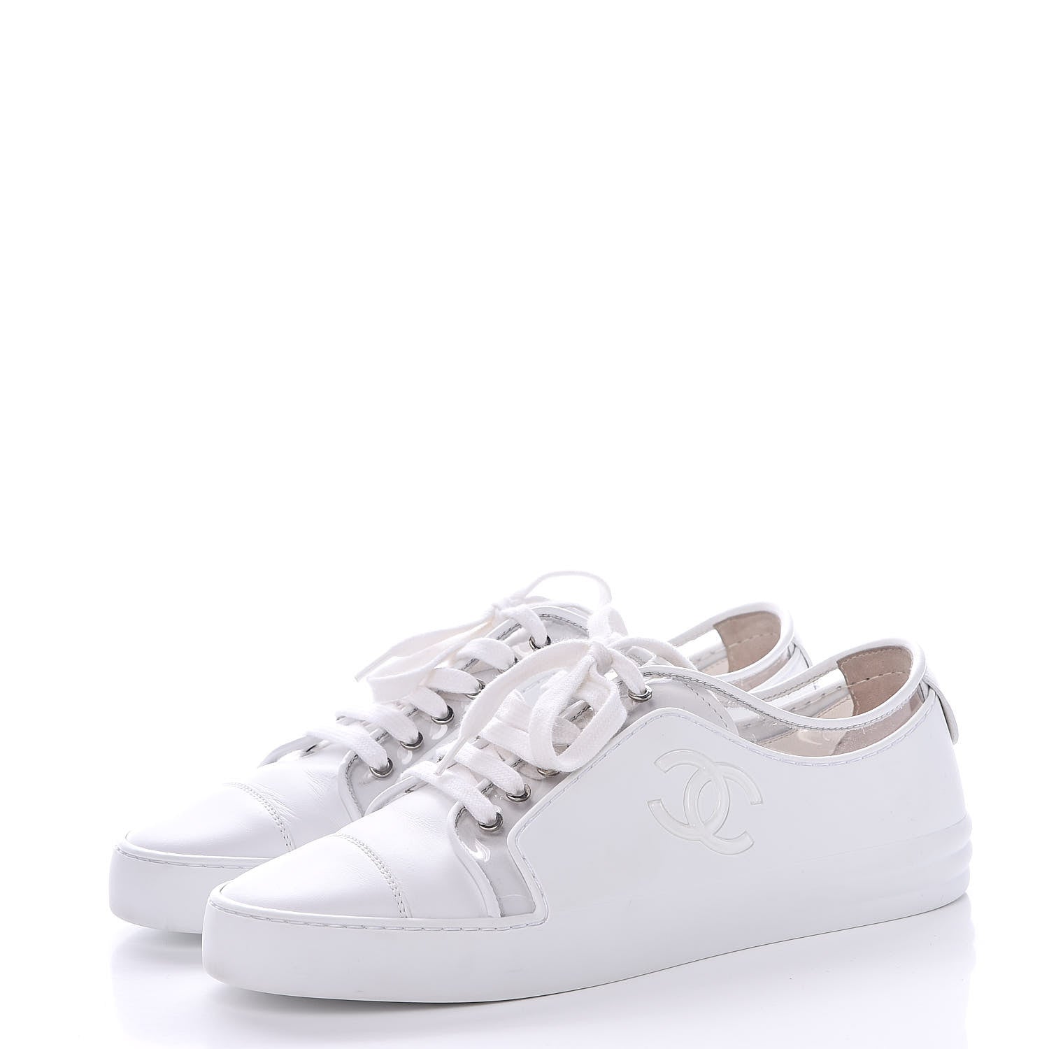 Chanel Calfskin PVC Womens CC Sneakers 39 White Transparent 3 of 10