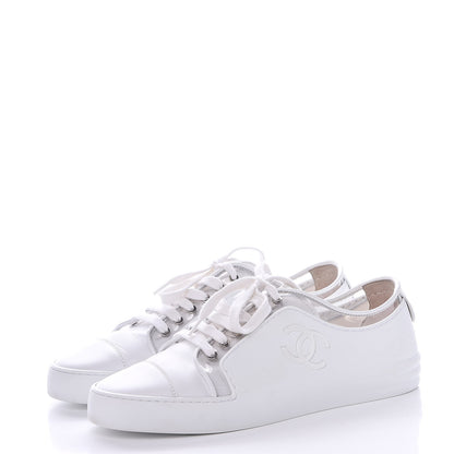 Chanel Calfskin PVC Womens CC Sneakers 39 White Transparent 3 of 10