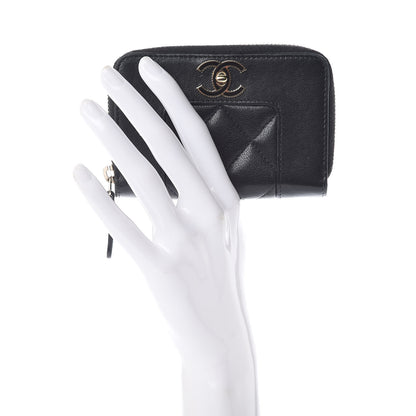 Chanel Sheepskin Quilted Mademoiselle Vintage Zip Coin Purse Black 2 of 9