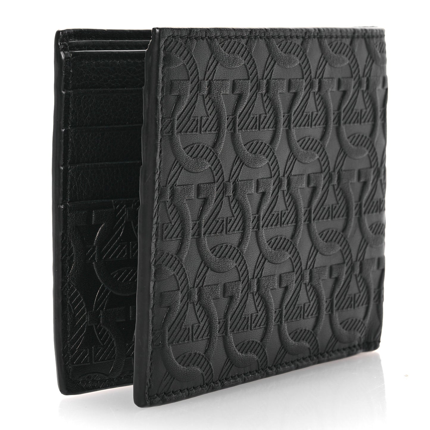 Calfskin Embossed Gancini Bi-Fold Wallet Black