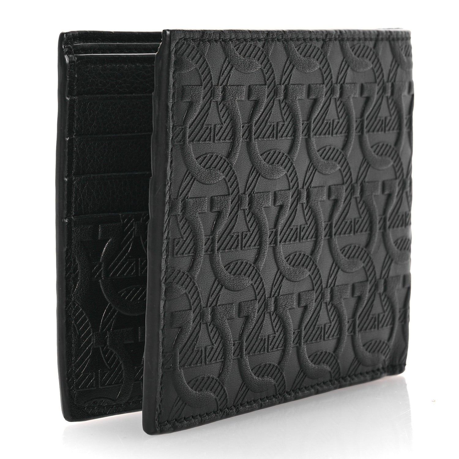Salvatore Ferragamo Calfskin Embossed Gancini Bi-Fold Wallet Black 3 of 7