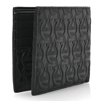 Salvatore Ferragamo Calfskin Embossed Gancini Bi-Fold Wallet Black 3 of 7