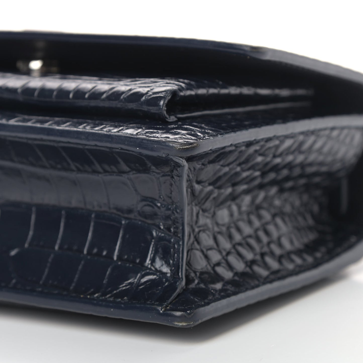 Calfskin Crocodile Embossed Monogram Sunset Chain Wallet Navy
