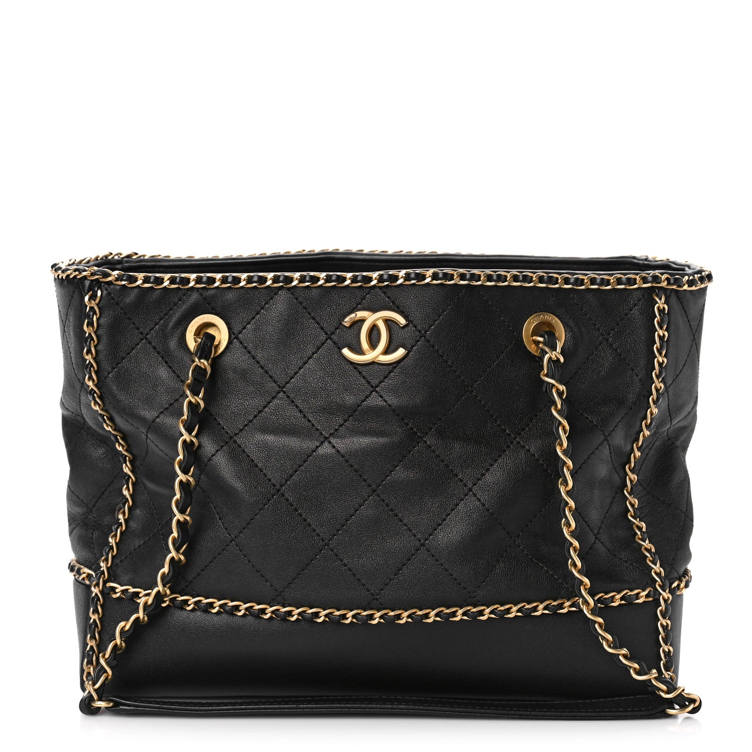 Chanel Calfskin Quilted Chain Lines Shopping Tote Black 1 of 10