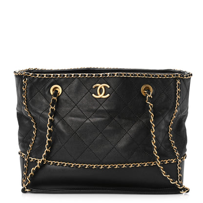 Chanel Calfskin Quilted Chain Lines Shopping Tote Black 1 of 10
