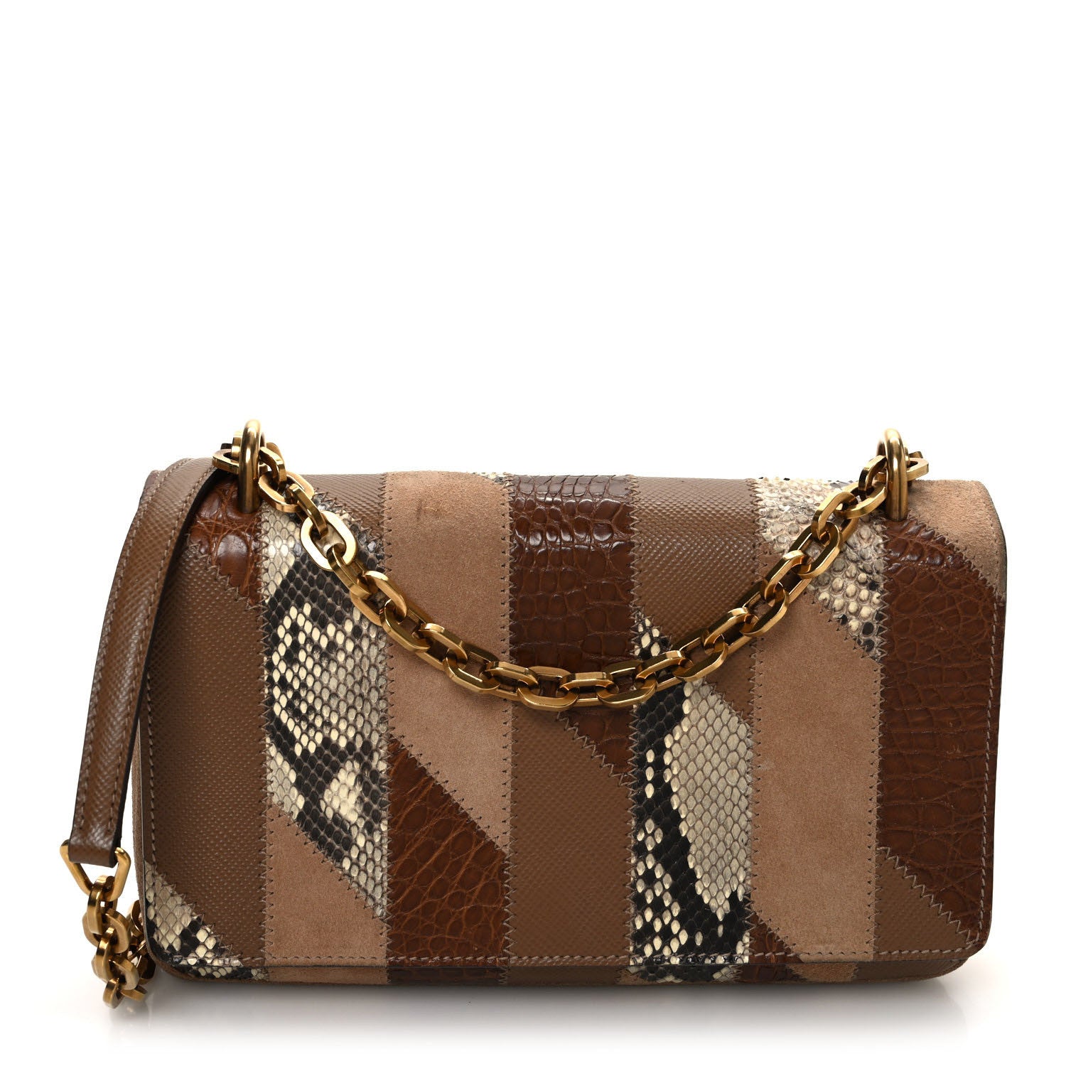Prada Suede Snakeskin Patchwork Small Flap Bag Brown Multicolor 1 of 14