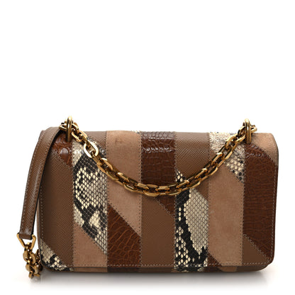 Prada Suede Snakeskin Patchwork Small Flap Bag Brown Multicolor 1 of 14