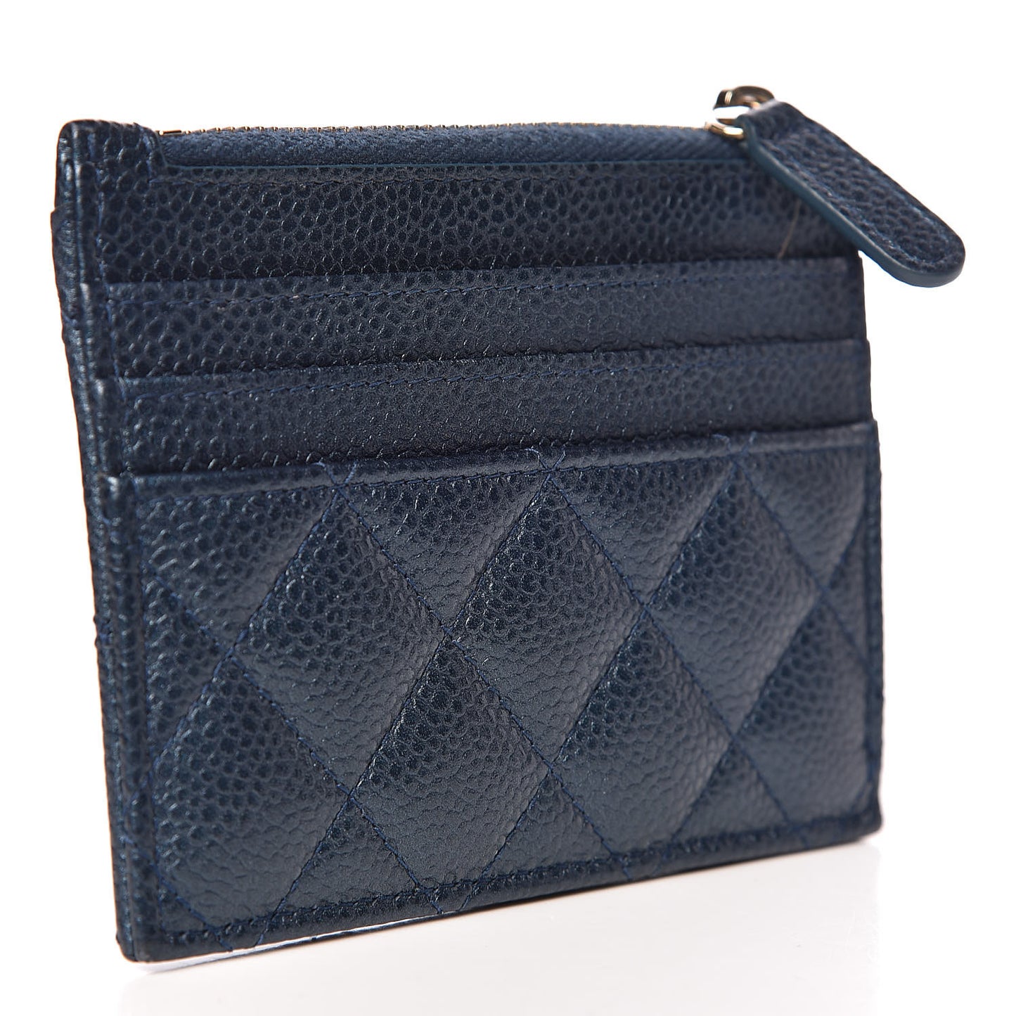 Metallic Caviar Quilted CC Zip Card Holder Dark Blue