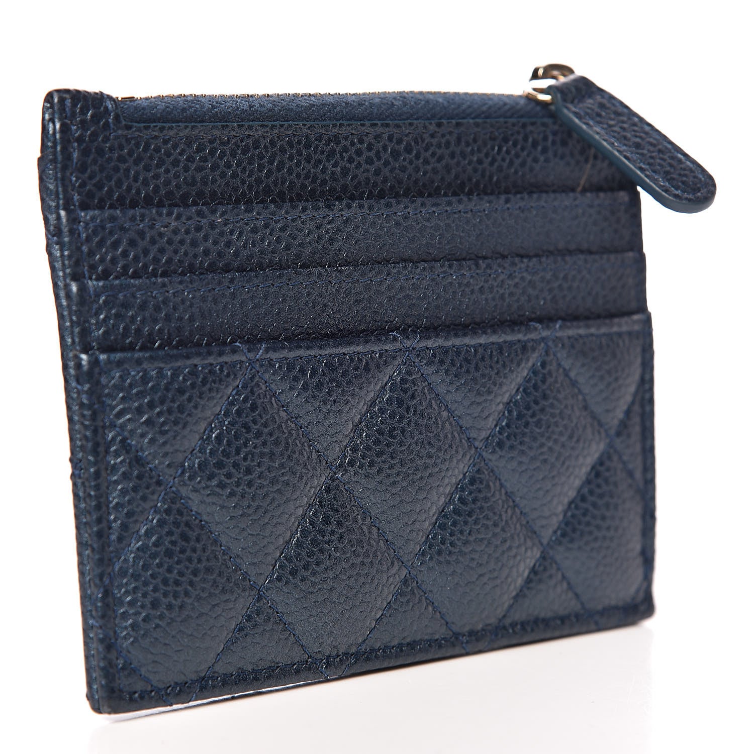 Chanel Metallic Caviar Quilted CC Zip Card Holder Dark Blue 3 of 8