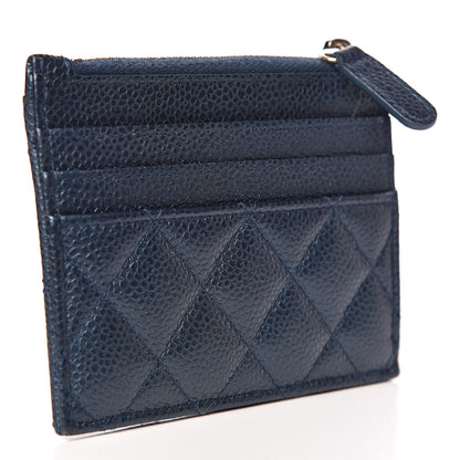 Chanel Metallic Caviar Quilted CC Zip Card Holder Dark Blue 3 of 8