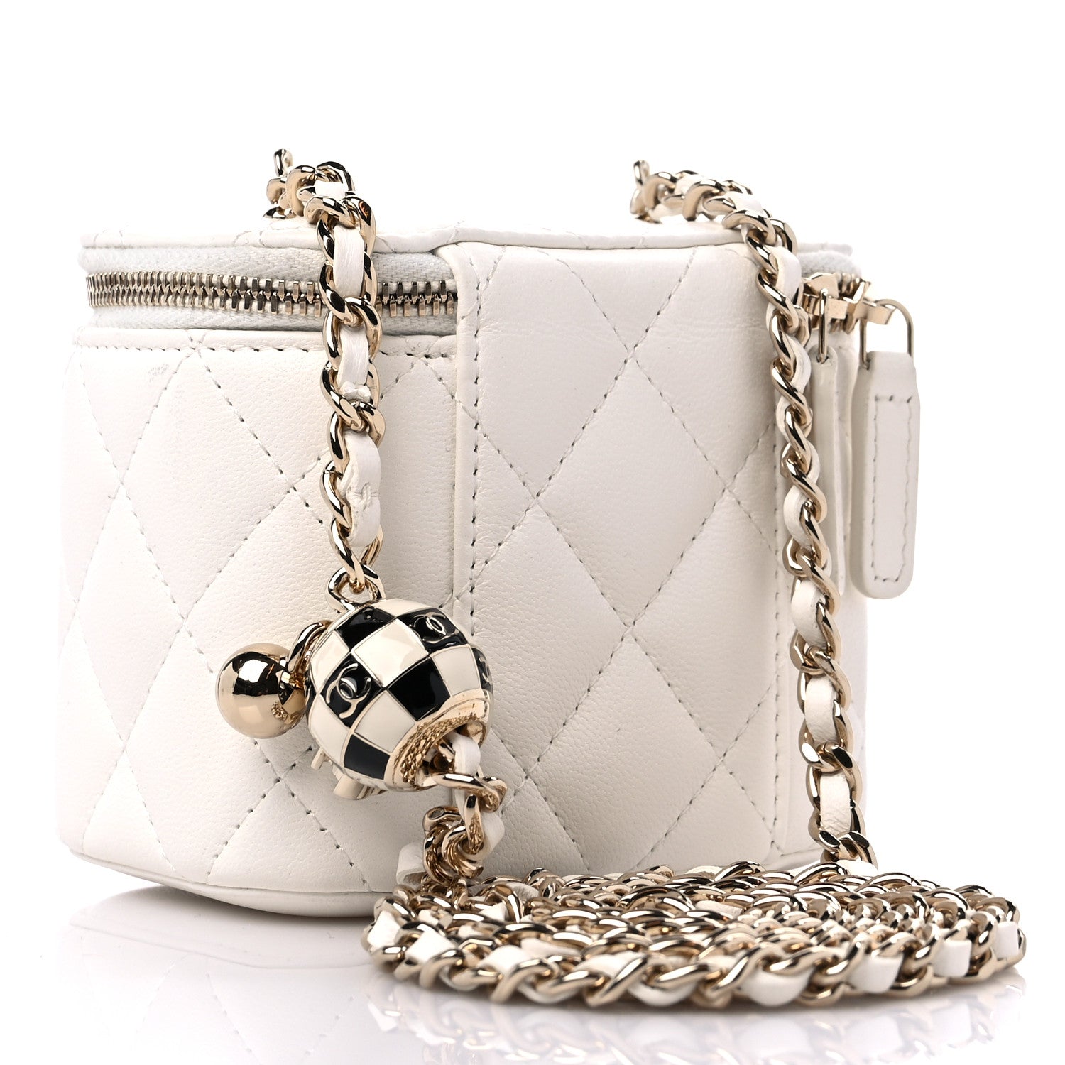 Chanel Lambskin Quilted Enamel Pearl Crush Mini Vanity Case With Chain White 3 of 10