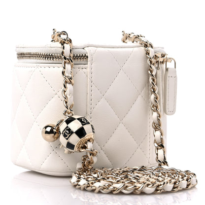 Chanel Lambskin Quilted Enamel Pearl Crush Mini Vanity Case With Chain White 3 of 10