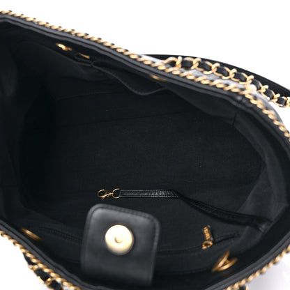 Chanel Calfskin Quilted Chain Lines Shopping Tote Black 5 of 11
