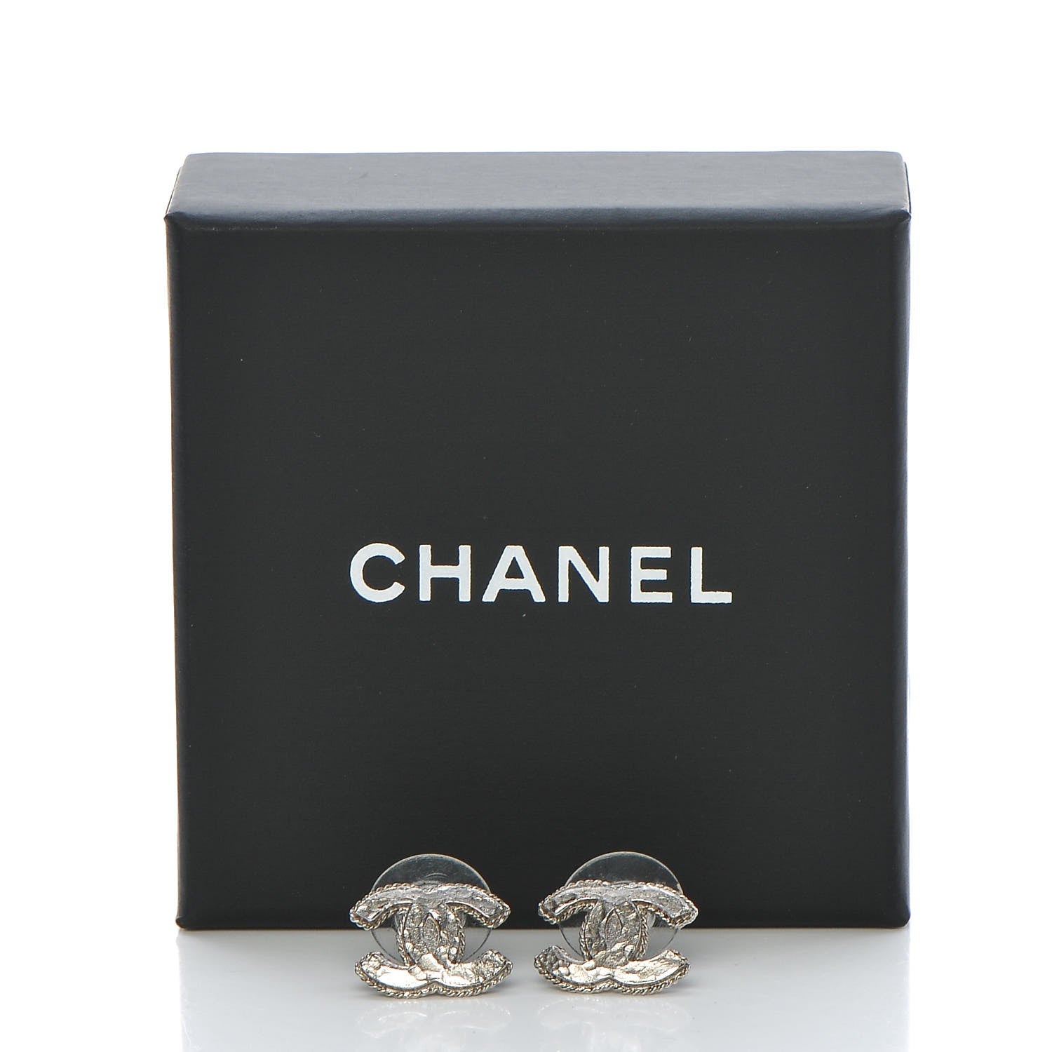 Chanel Hammered CC Earrings Silver 8 of 8