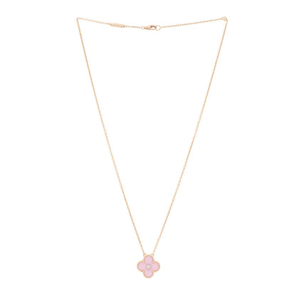 Van Cleef & Arpels 18K Rose Gold Diamond Pink Porcelain Vintage Alhambra Pendant Necklace 2 of 5