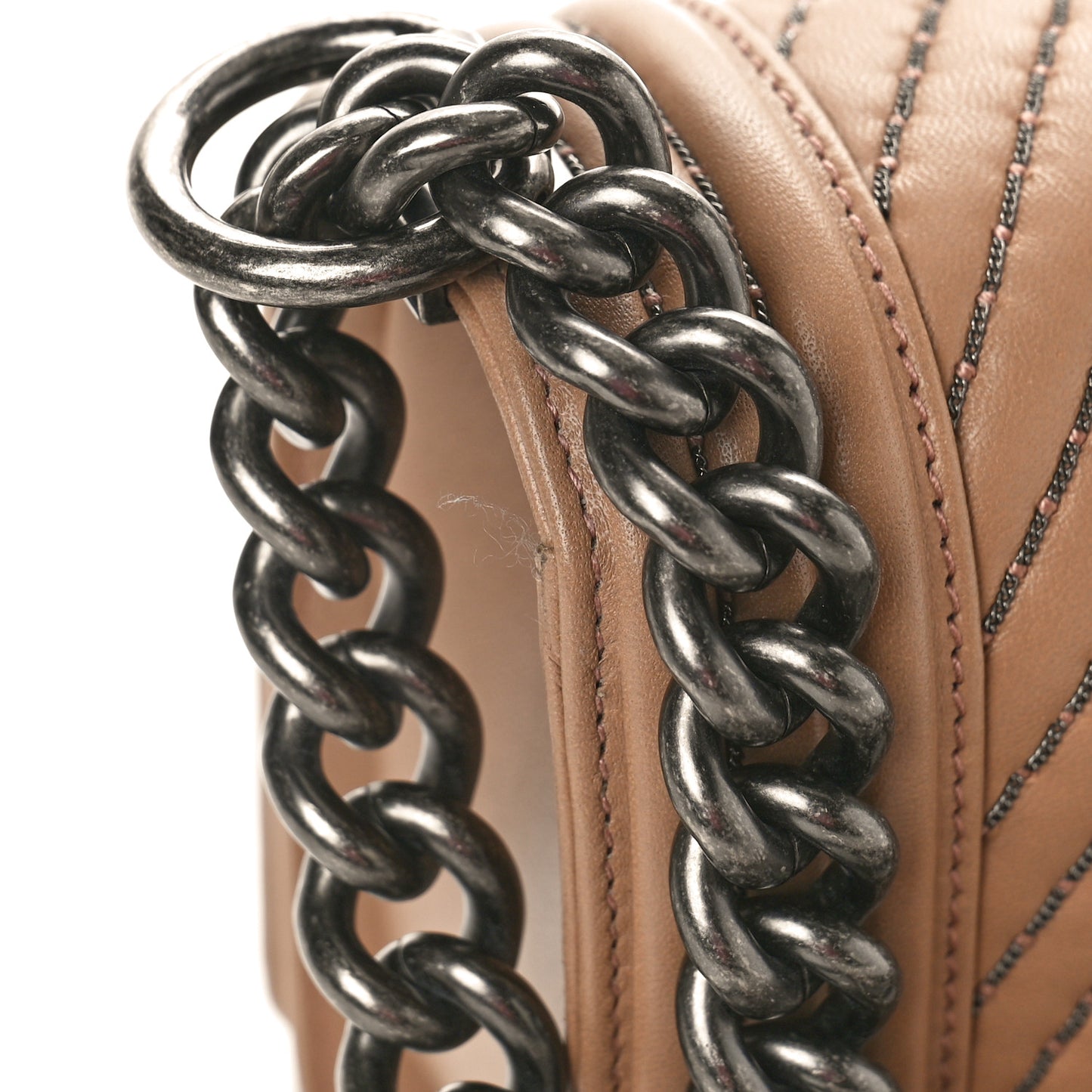 Calfskin Chain Chevron Small Boy Flap Dark Beige