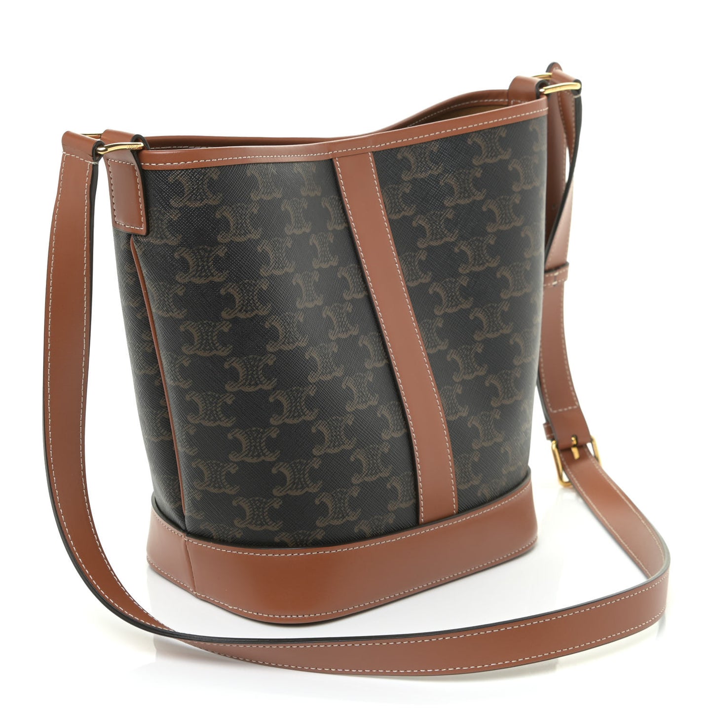 Triomphe Canvas Calfskin Small Bucket Bag Tan