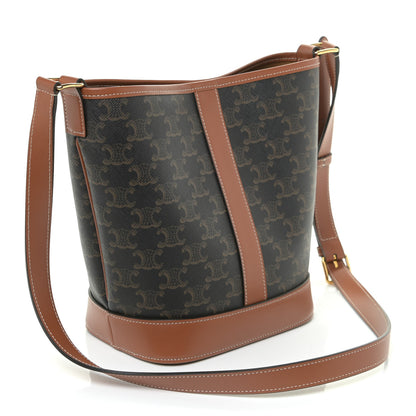 Celine Triomphe Canvas Calfskin Small Bucket Bag Tan 3 of 13