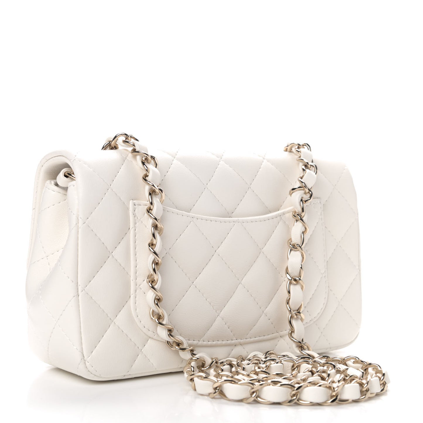 Lambskin Quilted Mini Rectangular Flap White