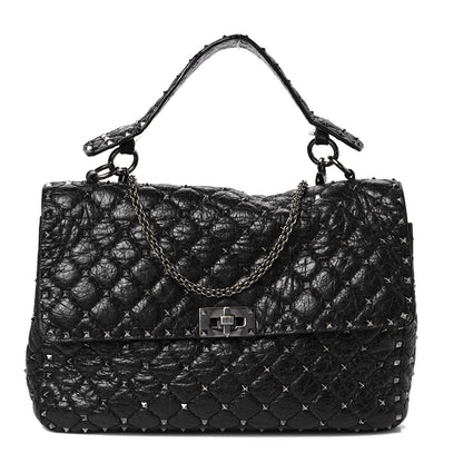 Valentino Garavani Craquele Nappa Large Rockstud Spike Shoulder Bag Black 1 of 10