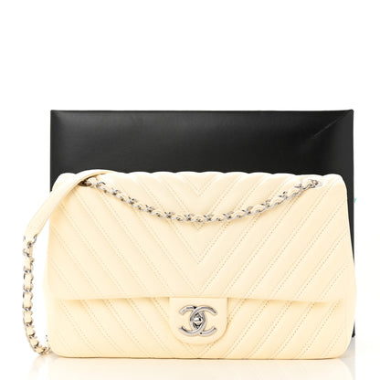 Chanel Lambskin Chevron Quilted Double Stitch Jumbo Single Flap White 12 of 12