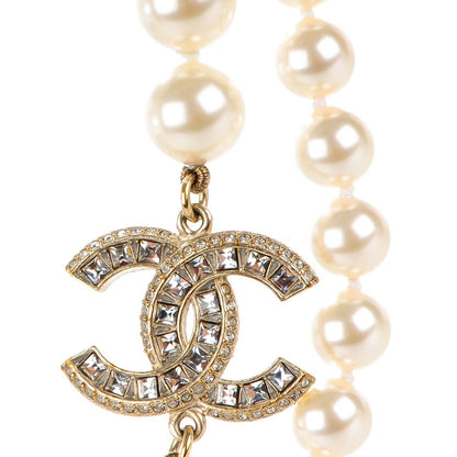Chanel Baguette Crystal Pearl CC Long Necklace Gold 4 of 5
