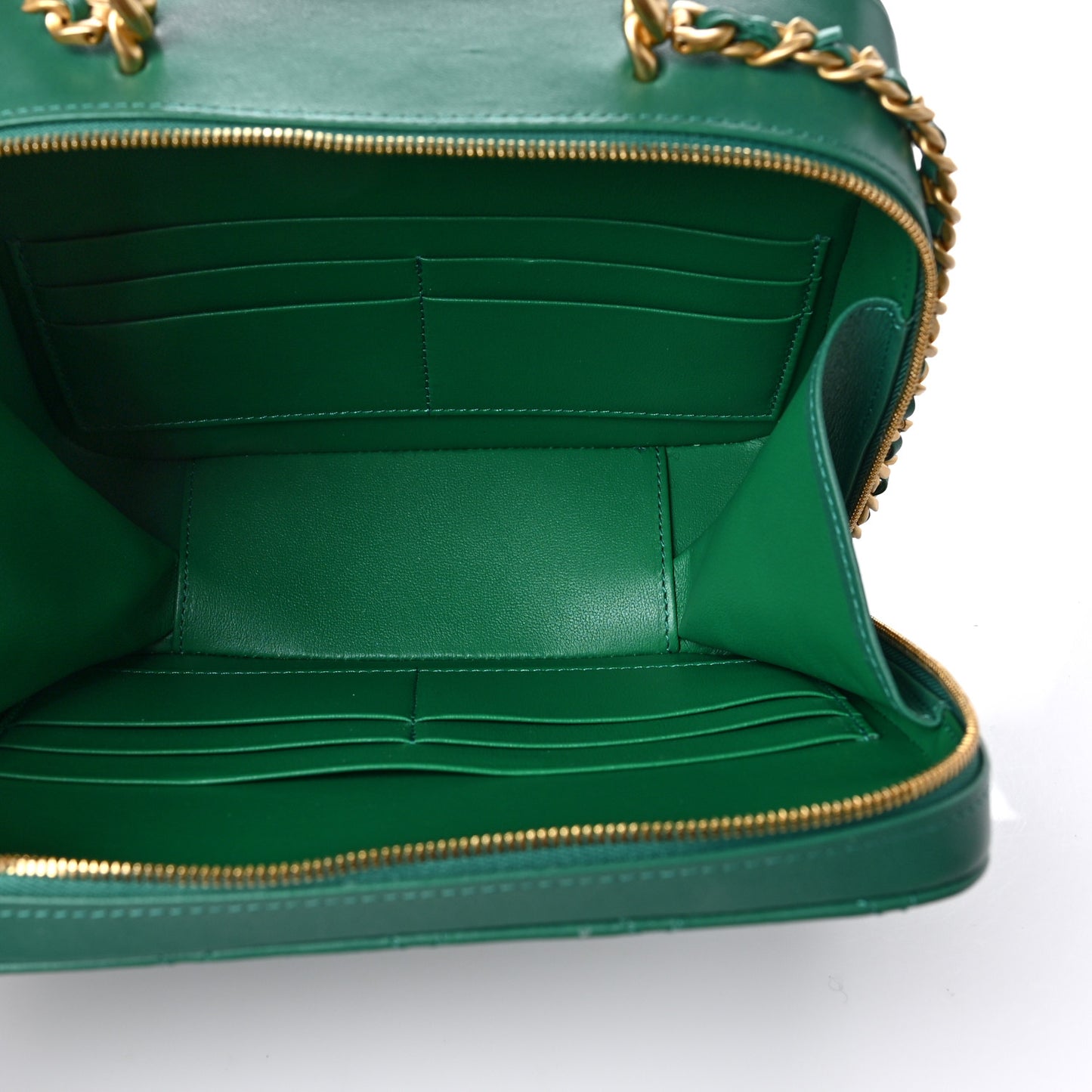 Lambskin Quilted Top Handle Vanity Case Green