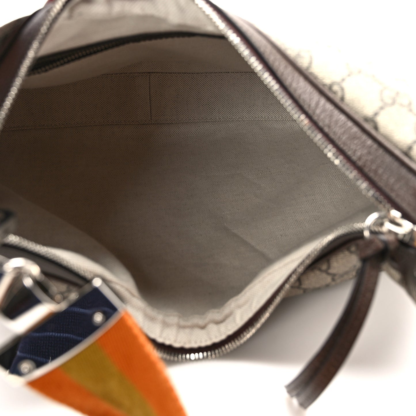 GG Supreme Monogram Textured Calfskin Web Large Attache Shoulder Bag Beige Ebony New Acero