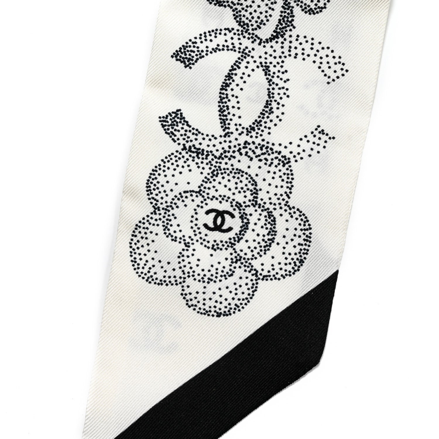 Chanel Silk Clover CC Slim Bandeau Scarf White Black 2 of 3