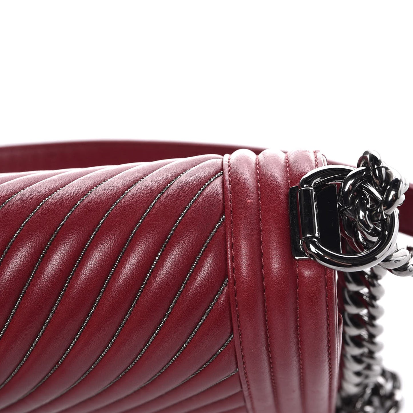 Calfskin Chevron Quilted Medium Chain Boy Flap Red