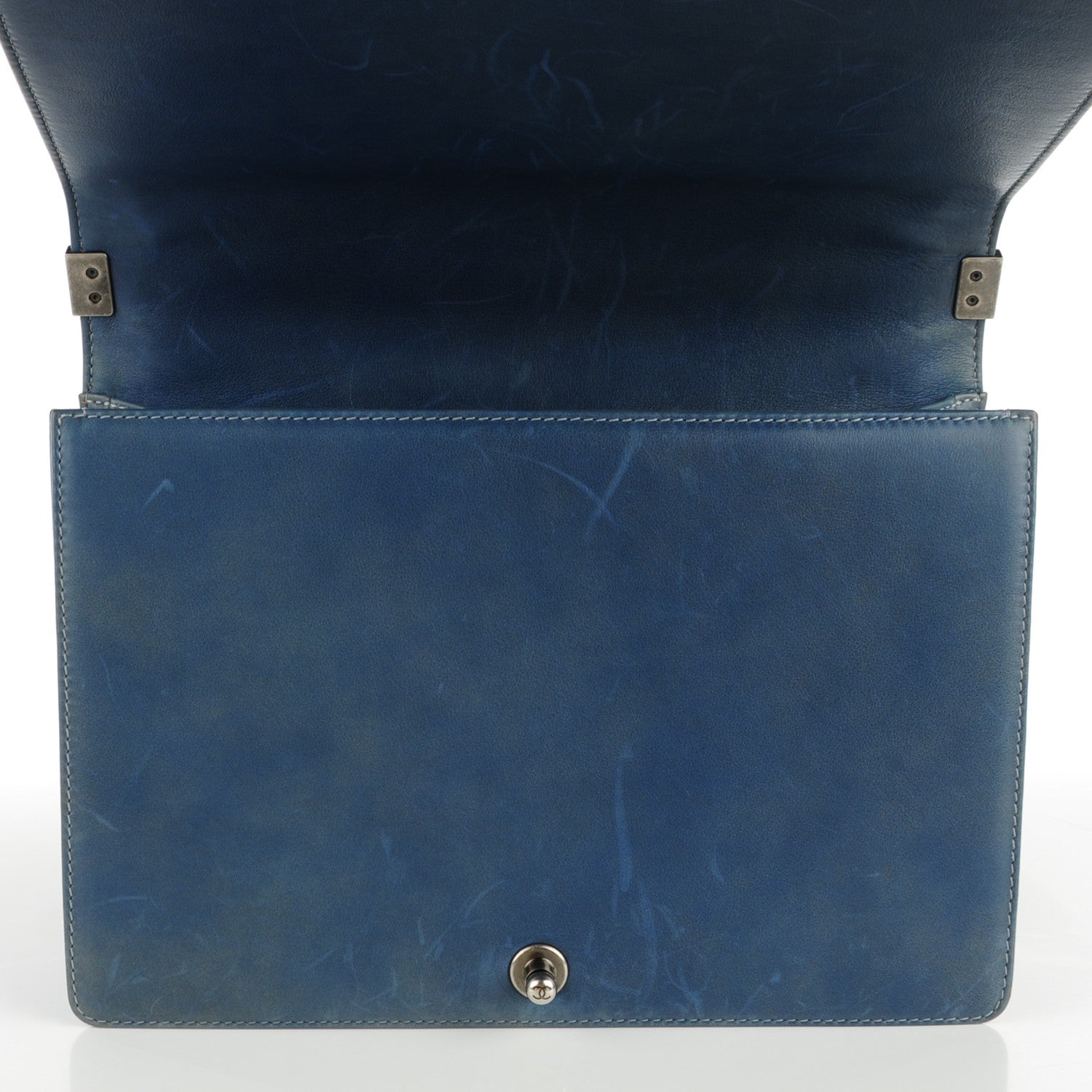 Chanel Faded Calfskin Quilted Large Boy Flap Blue 2 of 10