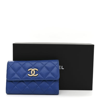 Chanel Caviar Quilted Studded CC Medium Flap Wallet Blue Blue 9 of 9