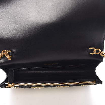 Saint Laurent Sequin Striped Classic Monogram Kate Tassel Chain Wallet Black Gold 8 of 18