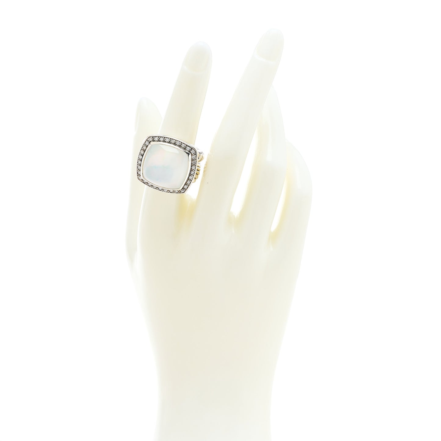 Sterling Silver Diamond Mother of Pearl 17mm Albion Ring 53 6.5