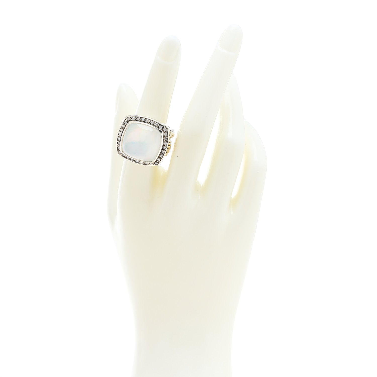 David Yurman Sterling Silver Diamond Mother of Pearl 17mm Albion Ring 53 6.5 2 of 5