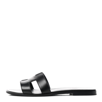 Hermes Box Calfskin Oran Sandals 40.5 Black 1 of 10