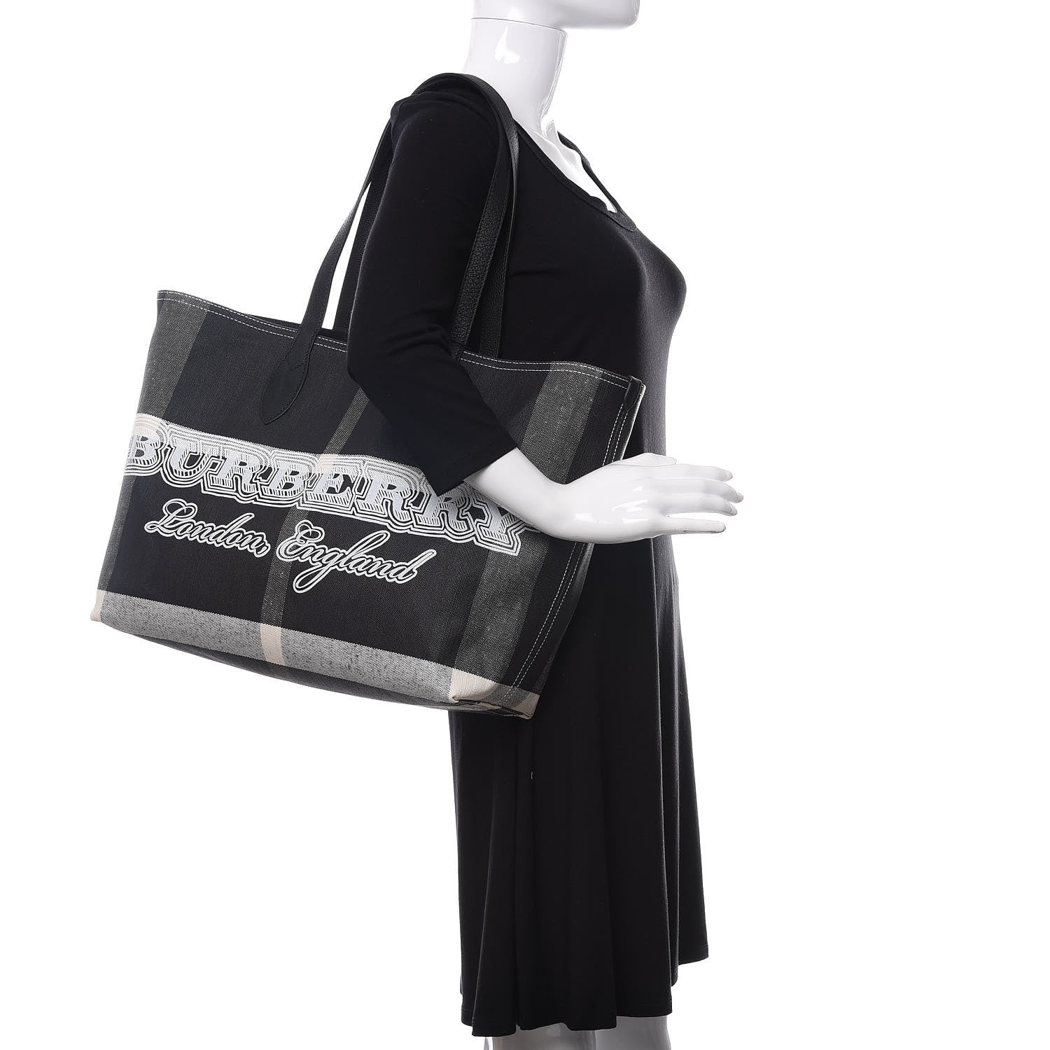 Burberry Coated Canvas Mega Check Medium Doodle Tote Black White 2 of 9