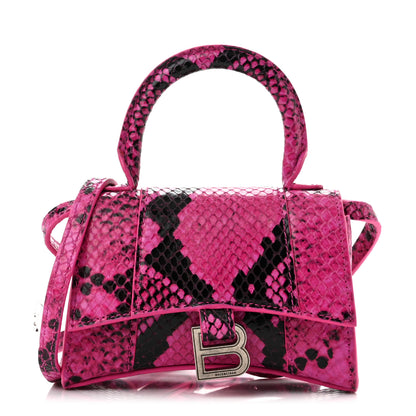 Balenciaga Shiny Calfskin Python Effect Hourglass Top Handle Bag Mini Fuchsia Black 1 of 10