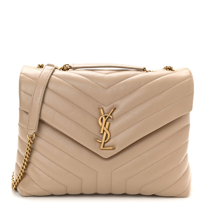 Saint Laurent Calfskin Y Quilted Monogram Medium Loulou Chain Satchel Dark Beige 1 of 10