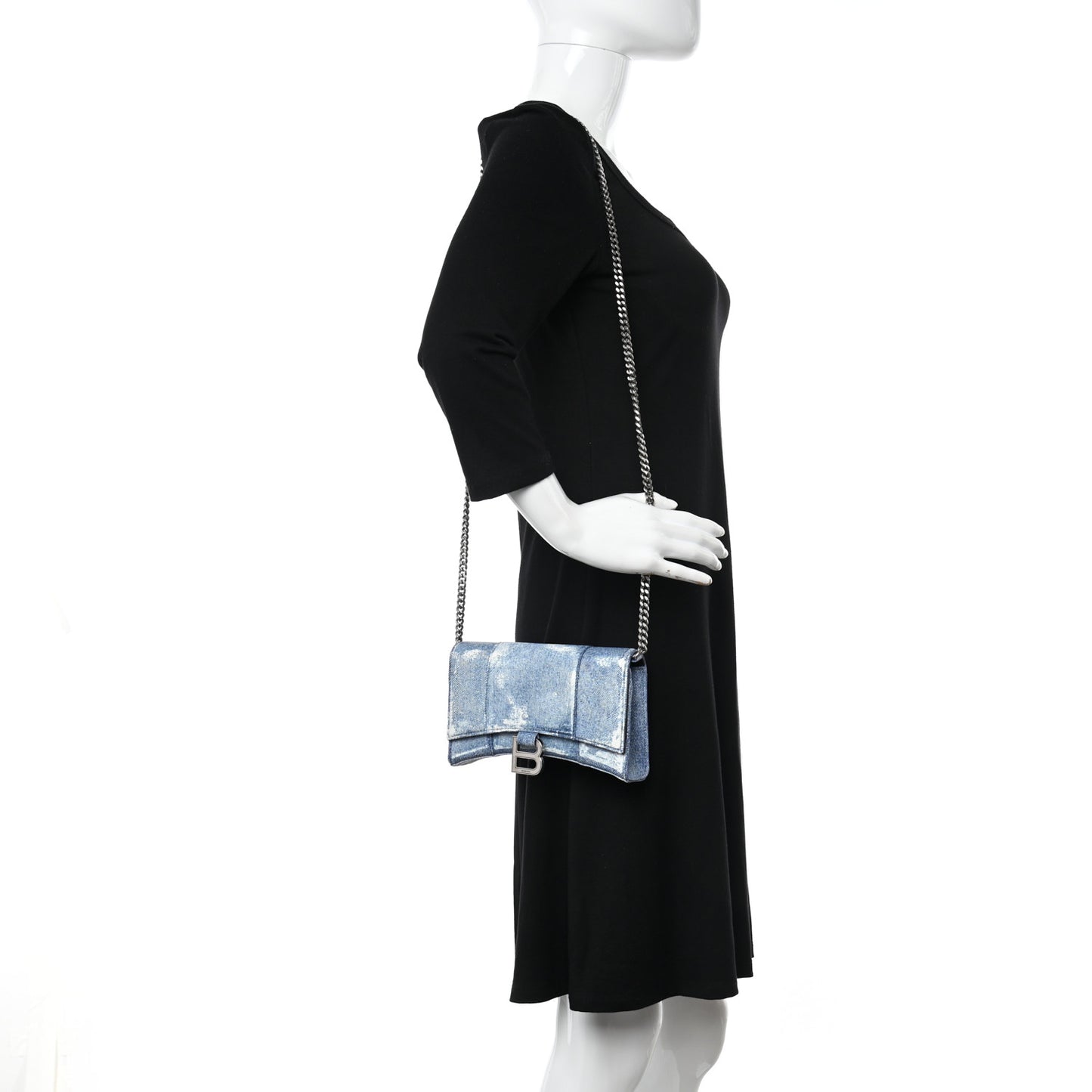 Nappa Denim Printed Hourglass Chain Bag Denim Blue