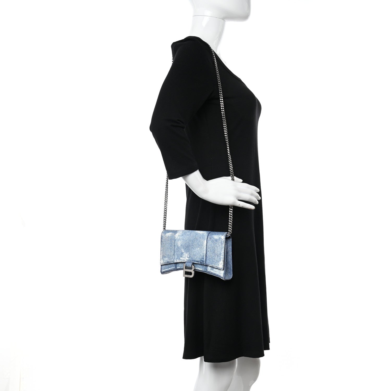Balenciaga Nappa Denim Printed Hourglass Chain Bag Denim Blue 2 of 9