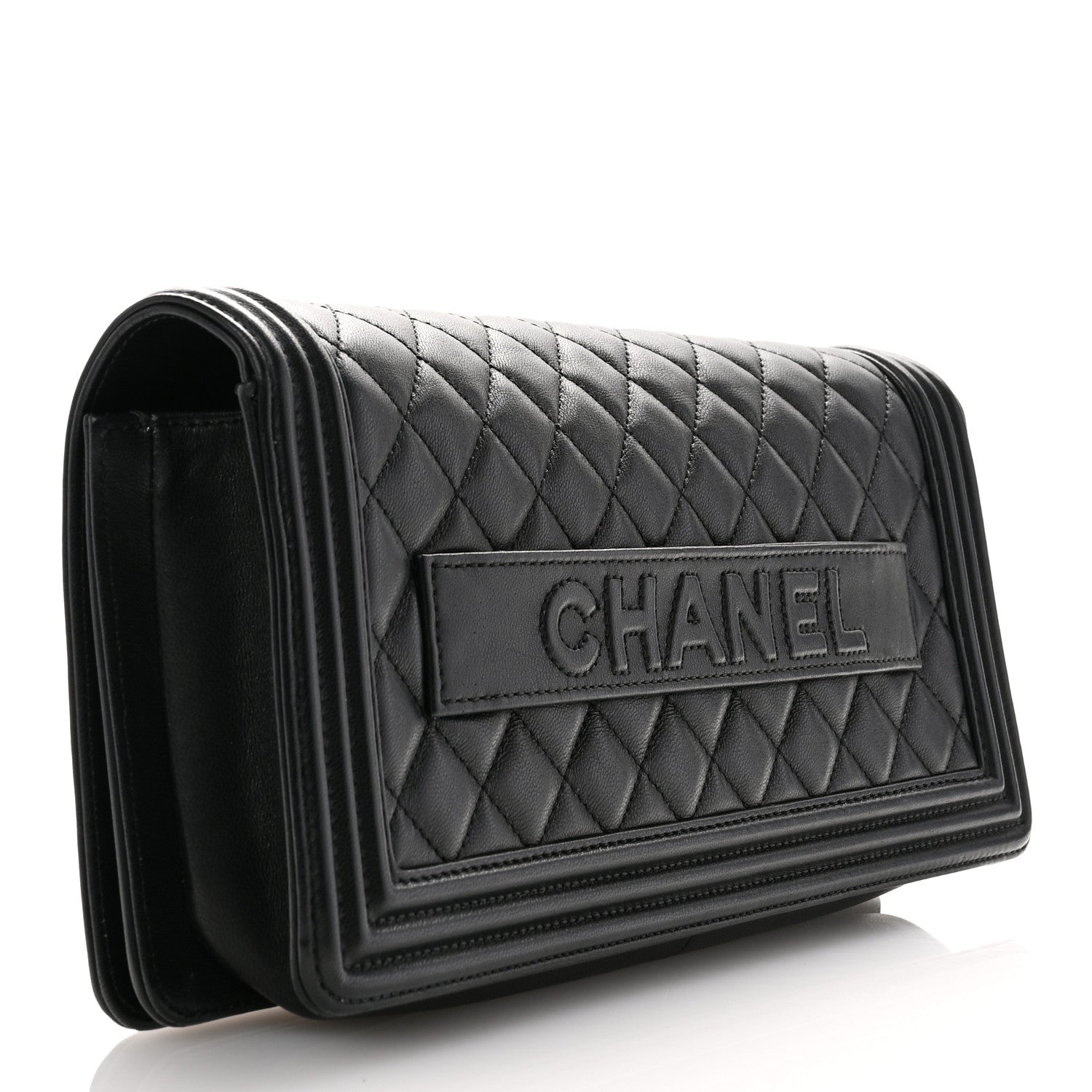 Chanel Lambskin Quilted Boy Flap Clutch Black 3 of 7