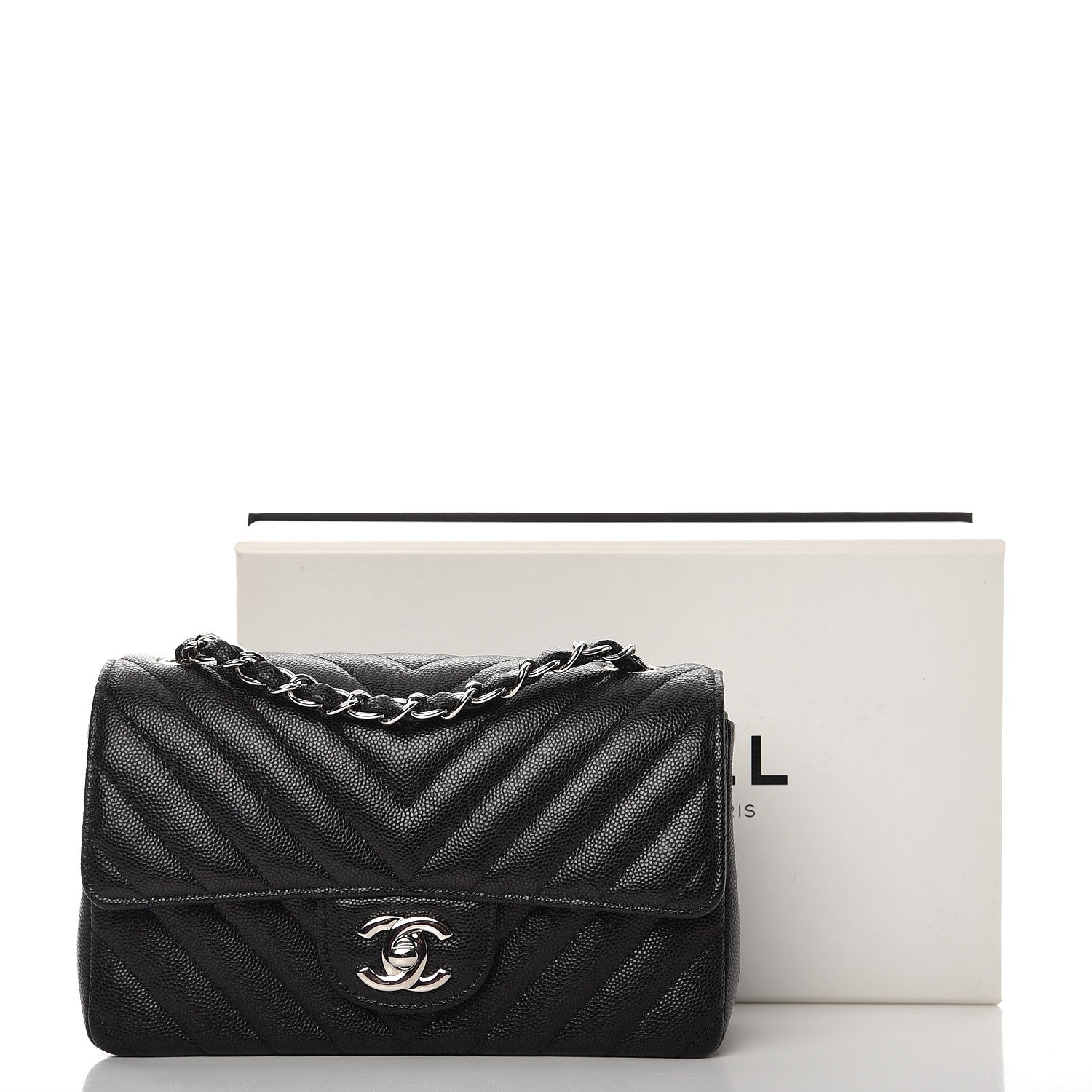 Chanel Caviar Chevron Quilted Mini Rectangular Flap Black 8 of 8